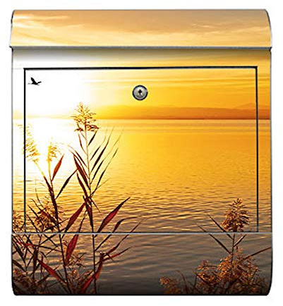 motivX-Ideenwerkstatt Briefkasten Kombi Wandbriefkasten mit Motiv Abendsonne am See