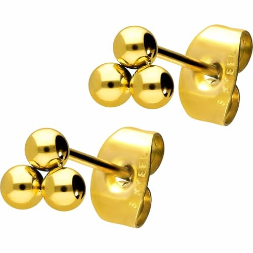 FILANGO Chirurgenstahl Ohrstecker 3 KUGELN - Roségoldfarben, Schwarz, Goldfarben, Silberfarben