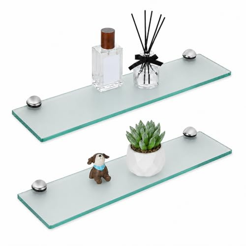Randaco 2X Glasablage Glasregal, Glasablage Mattglas mit Wandhalterung&8mm ESG Sicherheitsglas und Halterung, perfekt geeignet als Duschregal/Badablage für Bad, Küchen,Balkon (60x10x0.8 cm)