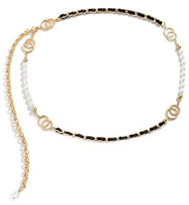KnSam Hüftkette Strand, Bikini Harness Körperschmuck Perle Doppelring Sommer Strand Schmuck für Damen, Gold, 108CM