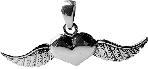 Generisch Pendentif pour femme en forme de cœur avec ailes en argent sterling 925, Argent sterling