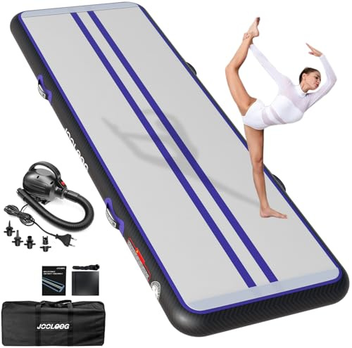 JOOLOOG Air Tumbling Matte Track 10 cm hoch 4 m Turnmatte Aufblasbare Gymnastikmatte mit Elektrischer Luftpumpe Trainingsmatte für Zuhause, Turnhalle, Garten, Yoga, Cheerleading, Fitness
