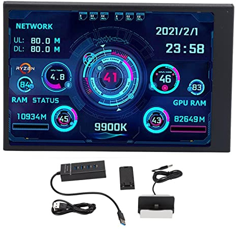 Ejoyous 3,5 Zoll IPS USB Bildschirm für PC CPU , CPU RAM HDD Datentemperaturanzeige 360 Grad Drehung Typ C Unterbildschirm
