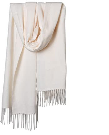 Skcess Kashmir Schal Frauen, Halstuch Damen Vintage Weiß Einfarbige Quaste Scarf Winter 200X70CM(79X28In)