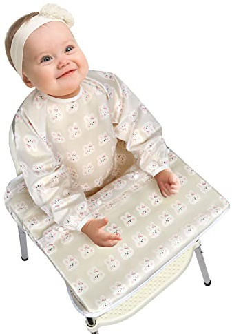 Vicloon Bavoir pour Chaise Haute,Bavoirs Manches Longue Fixe à Votre Chaise Haute Couverture Complète Bavoir Étanche Bébé 2 en 1 Détachable pour Nourrir et Jouer avec Votre pour Enfant 6 à 12 Mois