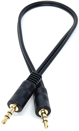 DRUT 30cm 3.5mm to 3.5mm Stereo Audio AUX Cable Gold Connectors, Small 3 pin Jack to Jack Speaker Lead 1ft Black