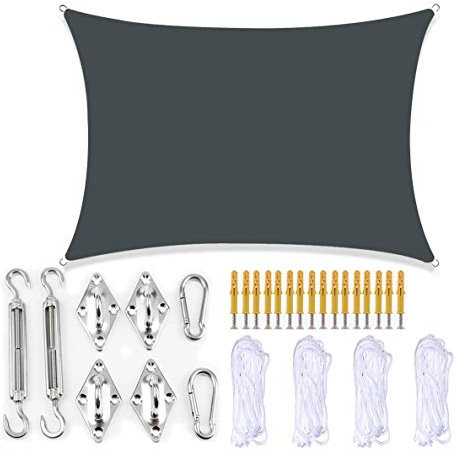 PROPFE Sun Shade Sail Rectangle, 15 Sizes 15 Colors Garden Canopy With Hardware Fixing Kit, 4 Tie Ropes, Waterproof, UV Block, Washable, Patio Sunscreen Awnings For Hot Tub Pergola,deep grey,4x8m