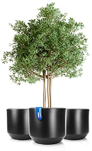 BigDean 3X Blumentopf Style ø 58 cm anthrazit + Innentopf Blumenkübel XL | wetterfester Pflanztopf groß - aus bruchsicherem Kunststoff - Pflanzkübel groß Außen & Innen geeignet