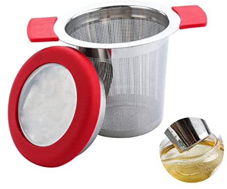 Housoutil Infusor de Té Fácil de Usar de Acero Inoxidable Colador de Té Suelto con Tapa y Asas de Silicona con Malla Fina Adecuado para Tazas y Teteras