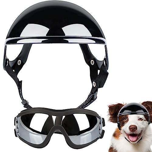 Jomewory Hundebrille, Verstellbare Kopfbedeckung Für Haustiere Mit Schutzbrille, Bunte Sonnenbrille zum Autofahren, Motorradfahren, Augenschutz Für Hunde Beim Radfahren, Spazierengehen