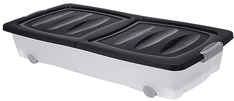 Mojawo Rollerbox Boîte de rangement sous le lit sur roulettes avec couvercle anthracite, 80 x 40 x 17 cm, blanc/transparent, 90 % plastique recyclé