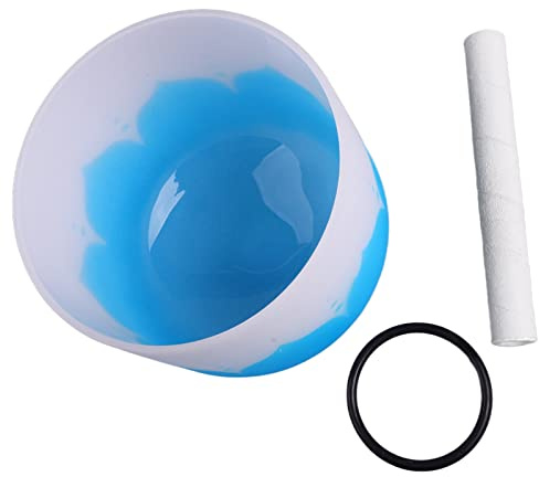 Cuenco de Cuarzo para Cantar, Instrumento de Terapia de Sonido, Mano de Obra Fina, Patrón de Flores de Color, Amplia Aplicación, Cuenco de Cristal para Meditación para Meditación (Una nota azul)