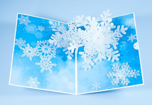 3D Weihnachtsgrußkarte,Pop up Schneeflocken Karte,Klappkarte mit Umschlag