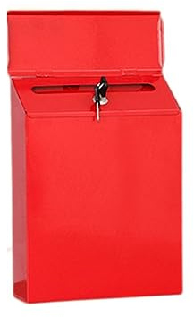 CUBANE Post Box, Wall Mounted Letterbox, Letter Boxletterbox Lockable Mailbox Wall Mounted Drop Box Suggestion Drop Box Metal Envelopes Paperwork Postbox House Room Rural Decor Mailbox (Color : Red)