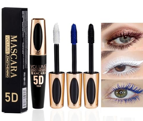 KARLOR 3 PCS Mascara blau weiß schwarz Wimperntusche wasserfest langhaltend bunte Mascara Set lange Wimpern 5D Mascaras bunt set für Wimpern waterproof colorful Augenmakeup
