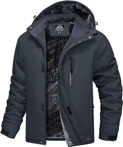 MAGCOMSEN Herren Skijacke Wasserdicht Winterjacke Warme Gefüttert Fleecejacke Winddicht Outdoor Wanderjacke mit Abnehmbarer Kapuze