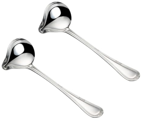 2 Piece Stainless Steel Duckbill Spoon,Saucier Sauce Soup Spoon, Gravy Ladle with Pouring Spout Drizzle Spoon, Ladle Spoon for Sauce Serving