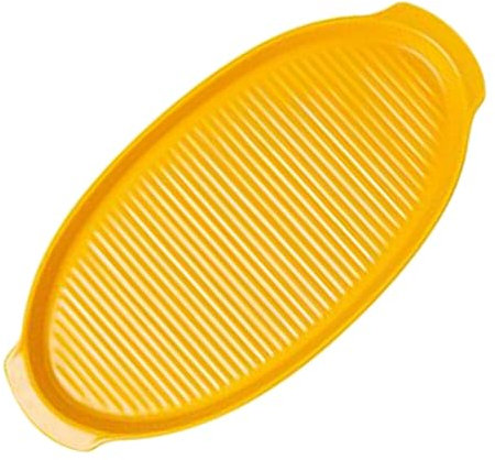MAGICLULU Fuente Ovalada De Cerámica Con Asas Dobles Resistente Para Horno y Microondas Bandeja De Cocina Multifunción Para Hornear y Servir Diseño Retro Color Amarillo Pequeño
