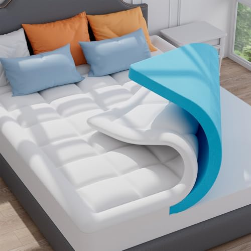 ELEMUSE Matratzen Topper 90x200cm, H4 Hart Gel Topper mit Waschbarem Flauschigem Bezug und Gelschaum, 7CM Höhe Weicher und Bequemer Matratzentopper für Boxspringbett und Unbequeme Betten Schlafsofa