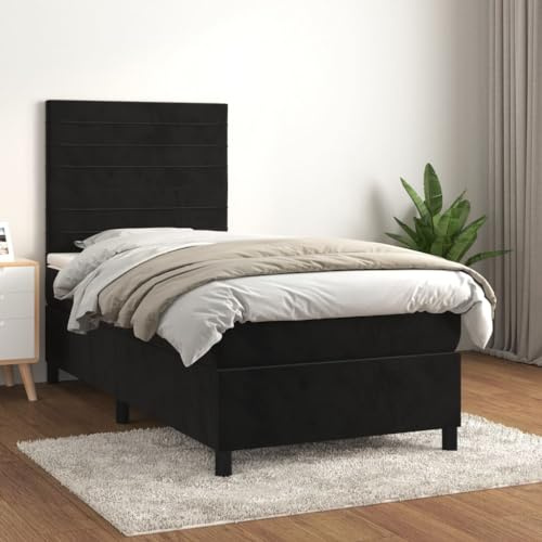 CKioict Palettenbett Modernes Bettgestell Jugendbett Boxspringbett mit Matratze Schwarz 100x200 cm SamtGeeignet für Arbeitszimmer, Wohnzimmer, Hotel