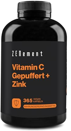 Vitamina C Tamponata con Bisglicinato di Zinco - 1000 mg di Vitamina C + 10 mg di Zinco Elementare per Dose Giornaliera (2 capsule) - PH Neutro, Delicata per lo Stomaco - Sistema Immunitario - Vegano