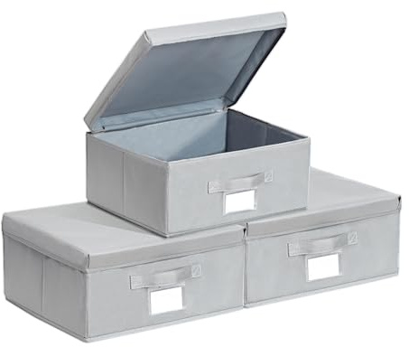 Augfox Set di 3 Scatole per Armadio Rigide in Tessuto - Scatola Porta Oggetti, Organizer Armadio, Contenitori per Armadio Salvaspazio (Grigio Chiaro, 36x32x16cm)