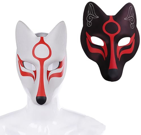 Wenrou Masque de renard Halloween, masques décoratifs Kabuki, cosplay