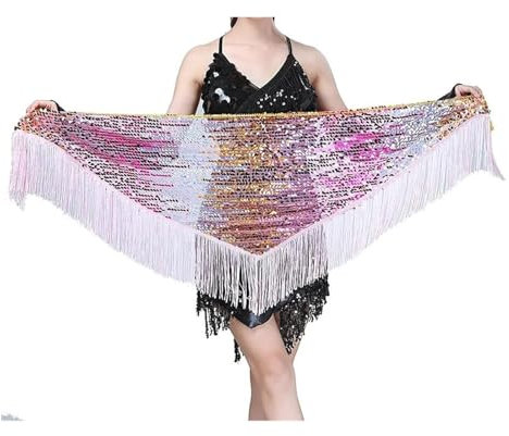 RBSN Hüfttuch-Gürtel mit Quaste, Bauchtanz-Hüfttuch, Bauchtanz-Übungs-Hüfttuch, Tanzgürtel for Damen, 7 Farben, Pailletten-Quaste, Taillenkette(Pink Gradient)