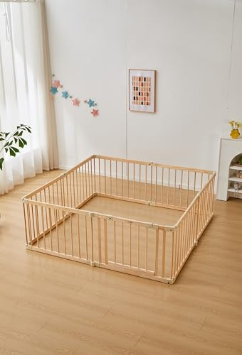 Lucellia® Faltbare Babybox -Holz 172x172CM - Faltbox - Playpen Baby - Babypark - Krabbelbox - Laufstall - Spielbox - Laufstall - Bodenbox - Sicherheitszaun - Aktivitätscenter (Beige)