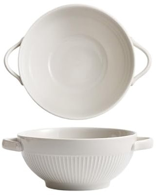 Salad Bowls Retro Ceramic Soup Bowl Household Double Handle Fruit Bowl Home Pasta Bowl Dinner Bowls(A)