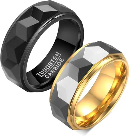 Beydodo Freundschaftsringe Paar Wolframcarbid, Ringe Damen Herren 8MM Hochglanzpoliert Eheringe Partnerringe Personalisiert Gold Gr.57 (18.1) + Schwarz Gr.65 (20.7)