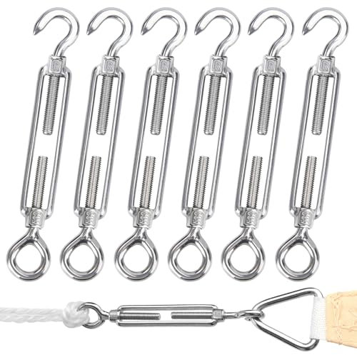Forbabe 6 Stück M6 Spannschloss Edelstahl Seilspanner Drahtspanner mit Verstellbare Spannschloss Haken und Öse für Sonnensegel Spanner Seilsystem Gartendraht Zaunspanner