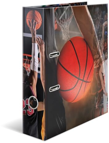 HERMA Ordner A4 Basketball Set, 5 Stück, 7 cm breit, Kinder Ringordner mit Sport Motiv, bunter Aktenordner mit Innendruck für Jungen und Mädchen