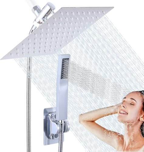 Peisaluo Pomme de douche avec pulvérisateur à main, avec tuyau de 150 cm, robinet en laiton, pulvérisateur en acier inoxydable – Parfait pour une expérience de douche luxueuse (argenté)