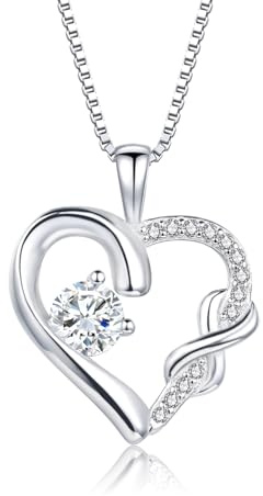 Cangall Kette Silber 925 Damen, 925 Sterling Silber Herz Halskette mit AAAAA Zirkonia, 45+5cm Silber Kette mit Infinity-Herz Anhänger, Unendlichkeit Herz Kette Geschenk für Frauen Freundin Mama