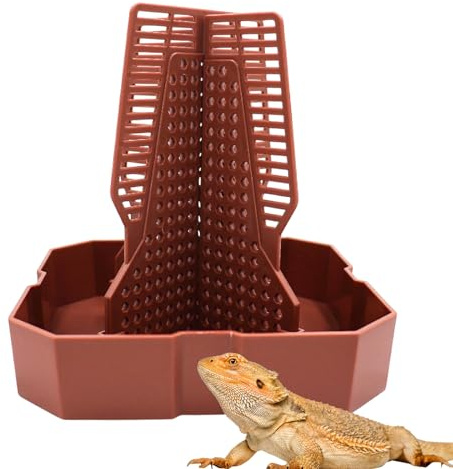 Bearded Dragon Tank Accessories, Lizard Feeder, Reptile Food Cup, Dubia Roaches Organizer with Column for Prey to Climb and Move, Food Bowl for Bearded Dragon, Gecko, Frog
