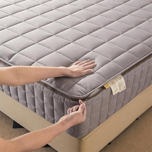 DSSHENGDS Coprimaterasso con Cerniera，Proteggi Materasso Personalizzabile Rivestimento，Trapuntato Cinque Lati Lavabile Imbottito Lenzuolo -Grey- 160x190+30cm