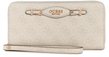 GUESS Damen Katya Large Zip Around Wallet Große Geldbörse mit Reißverschluss, Clutch, Weißes Logo
