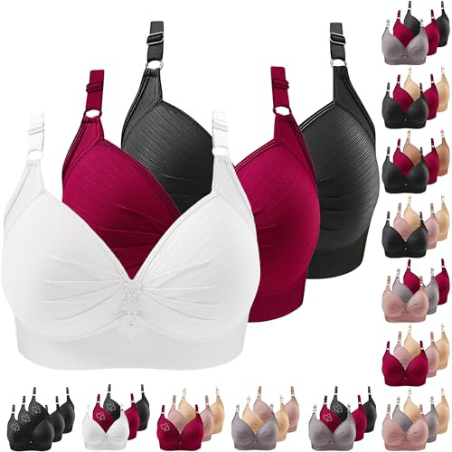 ZWDC 3er Pack BHS Damen Ohne Buegel Vollschalen Bequem Guter Halt Große Brüste Wirefree Super Push Up BH Gegen Hängebrust Brüste Klassische-BH Minimizer Bra