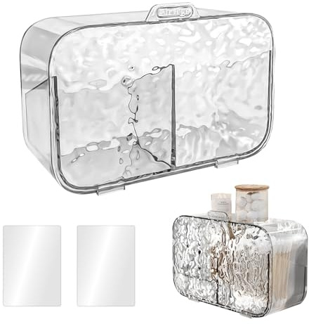 xyuayamz Porta Dischetti Struccanti, Scatole Plastica con Coperchio, Organizer Bagno Trasparente, Porta Profumi da Camera a Parete, 2 Vani Portaoggetti