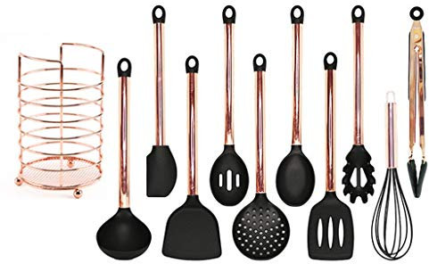utensilios de cocina set， 10/11 piezas de silicona antiadherente con mango de acero inoxidable dorado rosa y resistente al calor (tamaño: 11 piezas)