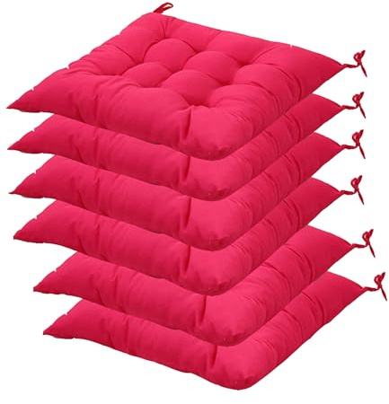 6er-Set Sitzkissen, Stuhlkissen 40x40 mit Bändern Sitzkissen Waschbares Stuhlauflage für Indoor und Outdoor für Bürostuhl, Gartenstuhl, Esszimmerstuhl, Sitzpolster, Garten, Balkon, Küchen (heiß pink)