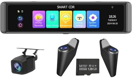 iuscacey Rückspiegel-Dashcam, 4 Kanäle, 12 Zoll, 4K, WLAN, 4 Kameras, DVR, ADAS, BSD, Nachtsicht, 24-Stunden-Parkmonitor, inklusive kostenloser 128-GB-Karte