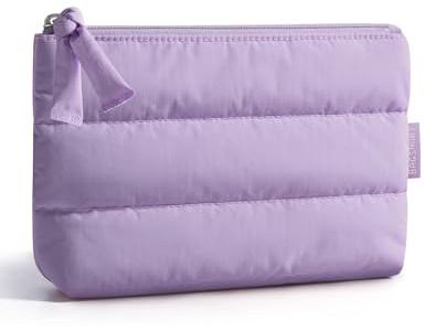 BAGSMART Small Makeup Bag, Puffy Portable Cosmetic Pouch with Charm Zipper, Water-Resistant Travel Organizer for Women (Lilac, Small)