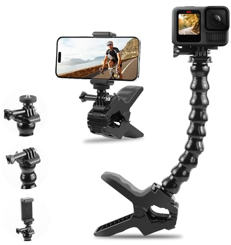 PULUZ 22 cm Klemmbacken mit Handyklemme, Schwanenhals-Cliphalterung mit 6,35 mm Schraube für GoPro Hero 13, 12, 11, 10, 9, 8, 7, 6, 5, 4, für Insta360 ONE X2, X3, X4