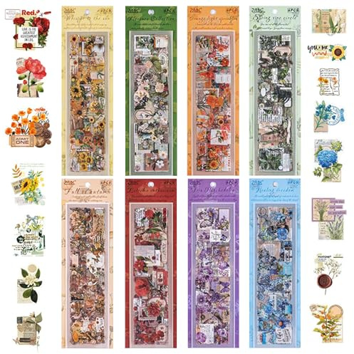 HTTDSLF 48 Blatt Blumenaufkleber, Transparente Blumen Scrapbooking Aufkleber Blumen Aufkleber, Scrapbook Stickers, Scrapbooking Sticker, Scrapbook Zubehör für Diy Fotoalbum Journaling Zubehör