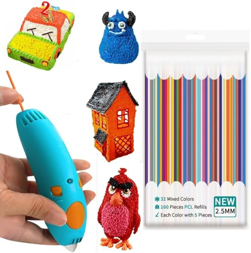 3D-Druckstift-Verbrauchsmaterial-Nachfüllpackung, 32 Farben, 160 Stück, 15 cm, 3D-Druckstift-Zubehör für Kunst und Handwerk, 3D-Druck und Malerei, 3D-Stift-Filament, 3D-Stift-Farbnachfüllpackung
