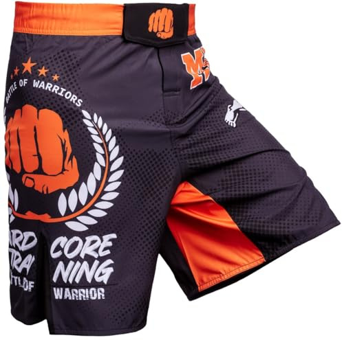 Hardcore Training Fighters Club Fight Shorts Uomo Pantaloncini da Combattimento Arti Marziali MMA BJJ Boxe Muay Thai Grappling Fitness No Gi (Graphite Black, M)