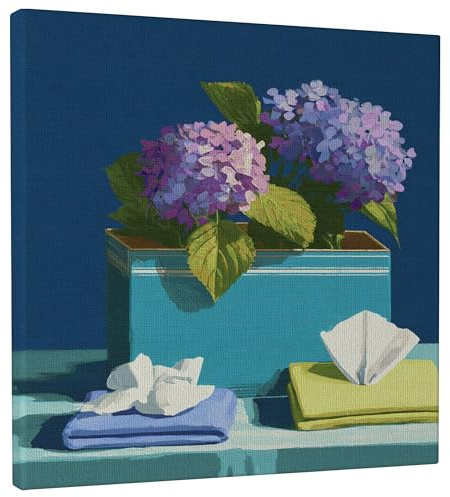 Tela artistica da parete con fiori di ortensia, decorazione estetica viola blu, opera d'arte floreale primaverile per soggiorno, camera da letto, bagno, decorazione per la casa, 30,5 x 30,5 cm