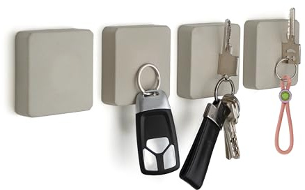 betonklar Magnetische Schlüsselhalter aus Beton, ohne Bohren, fest Klebend, Schlüsselboard & Schlüsselbrett modern für Flur, Schlafzimmer und Küche (Grau, 4er Set)